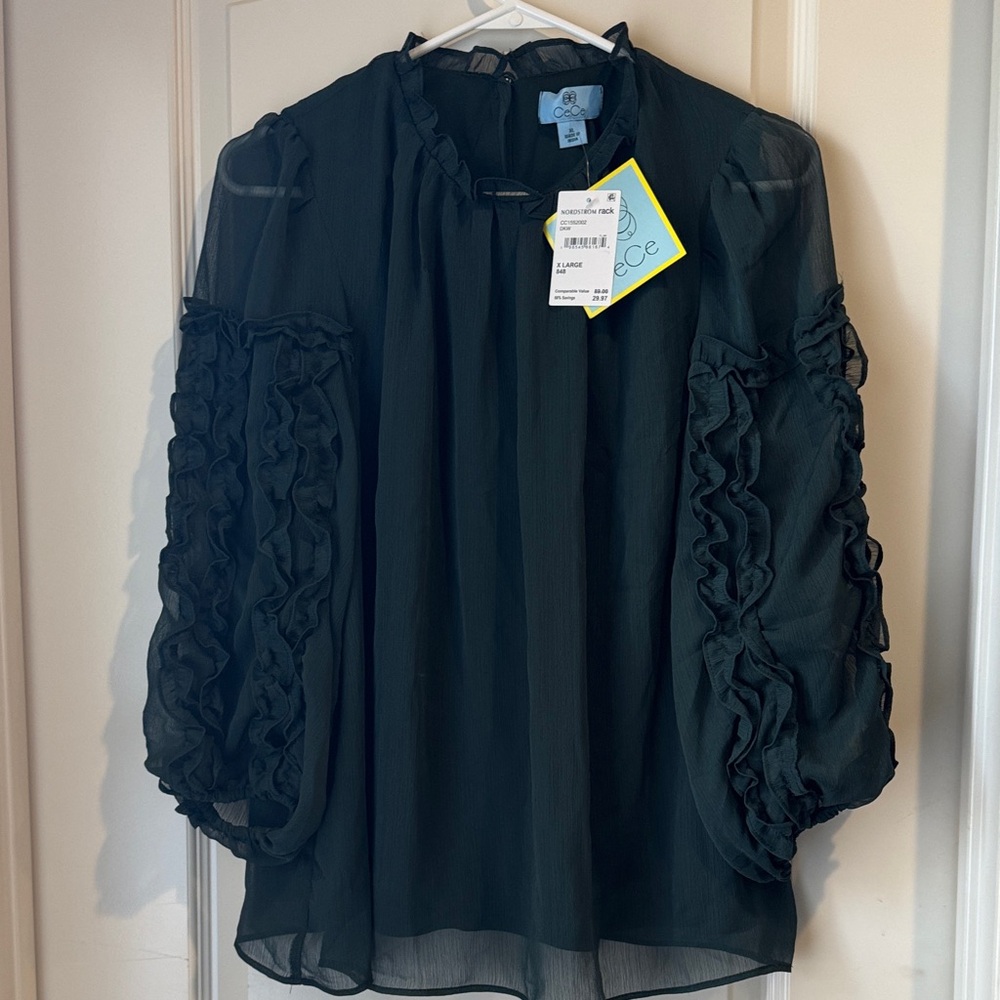CeCe Elegant Green Ruffle Sleeve Women's Top